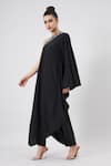 Buy_Aakaar_Black Modal Embroidery Asymmetric One Shoulder Kaftan And Pant Set _Online_at_Aza_Fashions