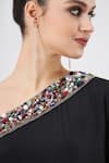 Aakaar_Black Silk Crepe Embellished Crystal Asymmetric Cowl Draped Dress _Online_at_Aza_Fashions