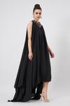 Buy_Aakaar_Black Moss Crepe Plain Crystal Round Handkerchief Hemline Lounge Dress _Online_at_Aza_Fashions