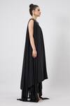 Shop_Aakaar_Black Moss Crepe Plain Crystal Round Handkerchief Hemline Lounge Dress _Online_at_Aza_Fashions