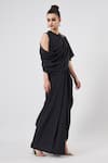 Buy_Aakaar_Black Moss Crepe Plain Crystal Band Collar Cowl Draped Asymmetrical Gown_Online_at_Aza_Fashions