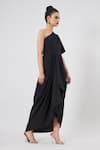 Shop_Aakaar_Black Moss Crepe Plain Crystal One Shoulder Draped Gown _Online_at_Aza_Fashions