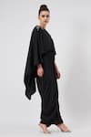 Shop_Aakaar_Black Moss Crepe Plain Crystal One Shoulder Noir Cape Gown _Online_at_Aza_Fashions