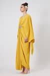 Shop_Aakaar_Yellow Moss Crepe Plain Metal V Neck Draped Embellished Gown _Online_at_Aza_Fashions