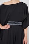 Aakaar_Black Muslin Beads, Crystals, Sequins Boat Draped Jumpsuit With Embellished Belt _Online_at_Aza_Fashions