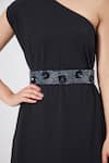 Aakaar Black Muslin Beads, Crystals, Sequins One Shoulder Gown With Embellished Belt Online at Aza Fashions Aakaar_Black Muslin Beads, Crystals, Sequins One Shoulder Gown With Embellished Belt _Online_at_Aza_Fashions