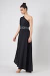 Buy Aakaar Black Muslin Beads, Crystals, Sequins One Shoulder Gown With Embellished Belt Online at Aza Fashions Buy_Aakaar_Black Muslin Beads, Crystals, Sequins One Shoulder Gown With Embellished Belt _Online_at_Aza_Fashions