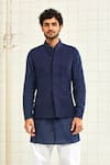 Buy Rajesh Pratap Singh Blue Handloom Cotton Textured Nehru Jacket at Aza Fashions Buy_Rajesh Pratap Singh_Blue Handloom Cotton Textured Nehru Jacket _at_Aza_Fashions