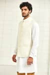 Buy Rajesh Pratap Singh White Handloom Linen Nehru Jacket at Aza Fashions Buy_Rajesh Pratap Singh_White Handloom Linen Nehru Jacket _at_Aza_Fashions