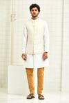 Rajesh Pratap Singh White Handloom Linen Nehru Jacket Online at Aza Fashions Rajesh Pratap Singh_White Handloom Linen Nehru Jacket _Online_at_Aza_Fashions
