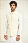 Shop Rajesh Pratap Singh White Handloom Linen Nehru Jacket Online at Aza Fashions Shop_Rajesh Pratap Singh_White Handloom Linen Nehru Jacket _Online_at_Aza_Fashions