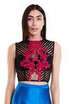 Buy_Siddartha Tytler_Black Net Round Embroidered Crop Top _at_Aza_Fashions
