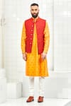 Rajesh Pratap Singh Red Viscose Textured Nehru Jacket Online at Aza Fashions Rajesh Pratap Singh_Red Viscose Textured Nehru Jacket _Online_at_Aza_Fashions