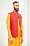 Buy Rajesh Pratap Singh Red Viscose Textured Nehru Jacket Online at Aza Fashions Buy_Rajesh Pratap Singh_Red Viscose Textured Nehru Jacket _Online_at_Aza_Fashions