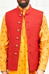 Rajesh Pratap Singh Red Viscose Textured Nehru Jacket at Aza Fashions Rajesh Pratap Singh_Red Viscose Textured Nehru Jacket _at_Aza_Fashions