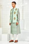 Shop Rajesh Pratap Singh Green Viscose Textured Nehru Jacket Online at Aza Fashions Shop_Rajesh Pratap Singh_Green Viscose Textured Nehru Jacket _Online_at_Aza_Fashions