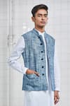 Buy_Rajesh Pratap Singh_Blue Linen Dantra Handwoven Bundi _at_Aza_Fashions
