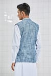 Shop_Rajesh Pratap Singh_Blue Linen Dantra Handwoven Bundi _at_Aza_Fashions