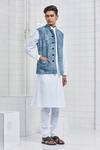 Buy_Rajesh Pratap Singh_Blue Linen Dantra Handwoven Bundi _Online_at_Aza_Fashions