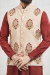 Rajesh Pratap Singh Beige Viscose Bhoon Handwoven Pintuck Bundi at Aza Fashions Rajesh Pratap Singh_Beige Viscose Bhoon Handwoven Pintuck Bundi _at_Aza_Fashions