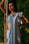 Pallavi Poddar_Blue Dupion Embroidery Cutdana Round Lucknowi Pre-draped Saree With Blouse _Online_at_Aza_Fashions