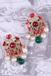 Buy_Osvag India_Gold Plated Ribbons, Pearls Stone Embellished Dangler Earrings _at_Aza_Fashions