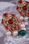 Shop_Osvag India_Gold Plated Ribbons, Pearls Stone Embellished Dangler Earrings _at_Aza_Fashions