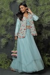 Buy_Usha Bagri_Blue Silk Embroidery Round Jacket And Lehenga Set  _at_Aza_Fashions