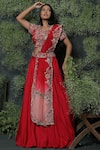 Buy_Usha Bagri_Red Silk Embroidery Round Lehenga Set  _at_Aza_Fashions