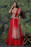 Shop_Usha Bagri_Red Silk Embroidery Round Lehenga Set  _at_Aza_Fashions