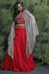 Buy_Usha Bagri_Red Silk Embroidery Round Lehenga Set With Cape  _at_Aza_Fashions