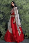 Shop_Usha Bagri_Red Silk Embroidery Round Lehenga Set With Cape  _at_Aza_Fashions