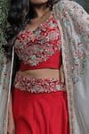 Usha Bagri_Red Silk Embroidery Round Lehenga Set With Cape  _Online_at_Aza_Fashions