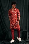 Shop Project Bandi Red Cotton Printed Floral Bloom Kurta Set Online at Aza Fashions Shop_Project Bandi_Red Cotton Printed Floral Bloom Kurta Set _Online_at_Aza_Fashions