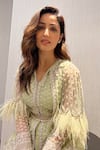 Buy_Ridhi Mehra_Green Tunic And Belt Net & Pant Georgette Azalea Cape Style & Set  _at_Aza_Fashions