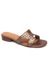 Buy_Tissr_Brown Leather Textured Sandals_at_Aza_Fashions