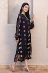 Inara Jaipur_Black Imported Brocade Dots Georgette Woven Midi Dress  _Online_at_Aza_Fashions