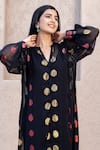 Shop_Inara Jaipur_Black Imported Brocade Dots Georgette Woven Midi Dress  _Online_at_Aza_Fashions