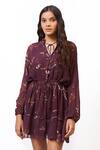 Ankita Dharman_Purple Georgette Lining Butter Crepe Embroidery Floral Print Flared Dress _Online_at_Aza_Fashions