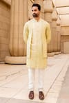 Shop_Soniya G_Yellow Silk Jacket And Kurta Set _at_Aza_Fashions