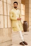 Soniya G_Yellow Silk Jacket And Kurta Set _Online_at_Aza_Fashions