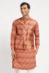 Shop_Rabani & Rakha_Orange Kurta Crepe Pant Cotton Silk Bundi Dupion Printed Set  _Online_at_Aza_Fashions