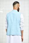 Shop Rajesh Pratap Singh Blue Linen Printed Nehru Jacket at Aza Fashions Shop_Rajesh Pratap Singh_Blue Linen Printed Nehru Jacket _at_Aza_Fashions