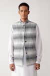 Buy_Rajesh Pratap Singh_Blue Cotton Sarnau Reversible Ikat Bundi _at_Aza_Fashions