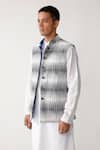 Shop_Rajesh Pratap Singh_Blue Cotton Sarnau Reversible Ikat Bundi _Online_at_Aza_Fashions