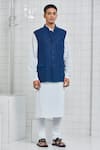 Shop Rajesh Pratap Singh Blue Linen Crepe Keetap Handwoven Bundi Online at Aza Fashions Shop_Rajesh Pratap Singh_Blue Linen Crepe Keetap Handwoven Bundi _Online_at_Aza_Fashions