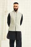 Rajesh Pratap Singh Grey Viscose Printed Nehru Jacket at Aza Fashions Rajesh Pratap Singh_Grey Viscose Printed Nehru Jacket _at_Aza_Fashions