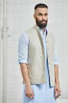 Rajesh Pratap Singh_Beige Kundal Reversible Linen Bundi  _Online_at_Aza_Fashions