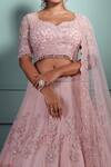 Pallavi Poddar_Pink Tulle Sequins, Beads, Pearls Boat Pakhi Embellished Bridal Lehenga Set _Online_at_Aza_Fashions