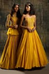 Mona And Vishu Yellow Anarkali Dupion Silk, Dupatta Organza Beads, Embroidered Bodice With at Aza Fashions Mona And Vishu_Yellow Anarkali Dupion Silk, Dupatta Organza Beads, Embroidered Bodice With _at_Aza_Fashions